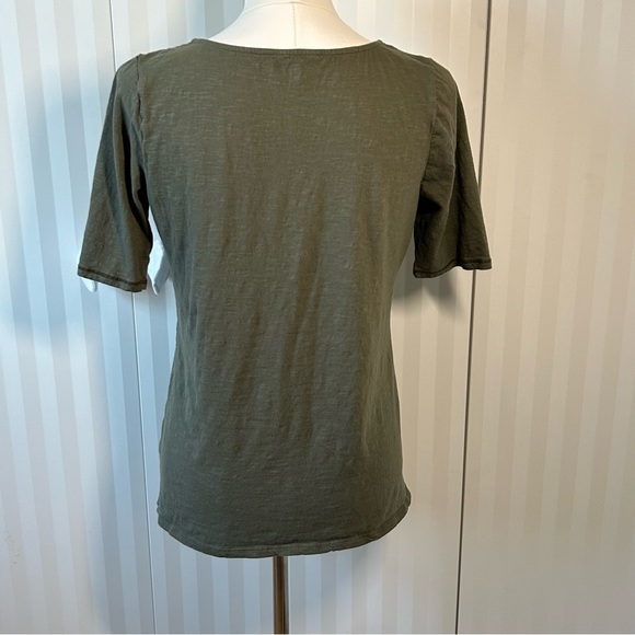 LOFT khaki green button shirt sleeve tee 100% cotton Size M - Picture 4 of 7